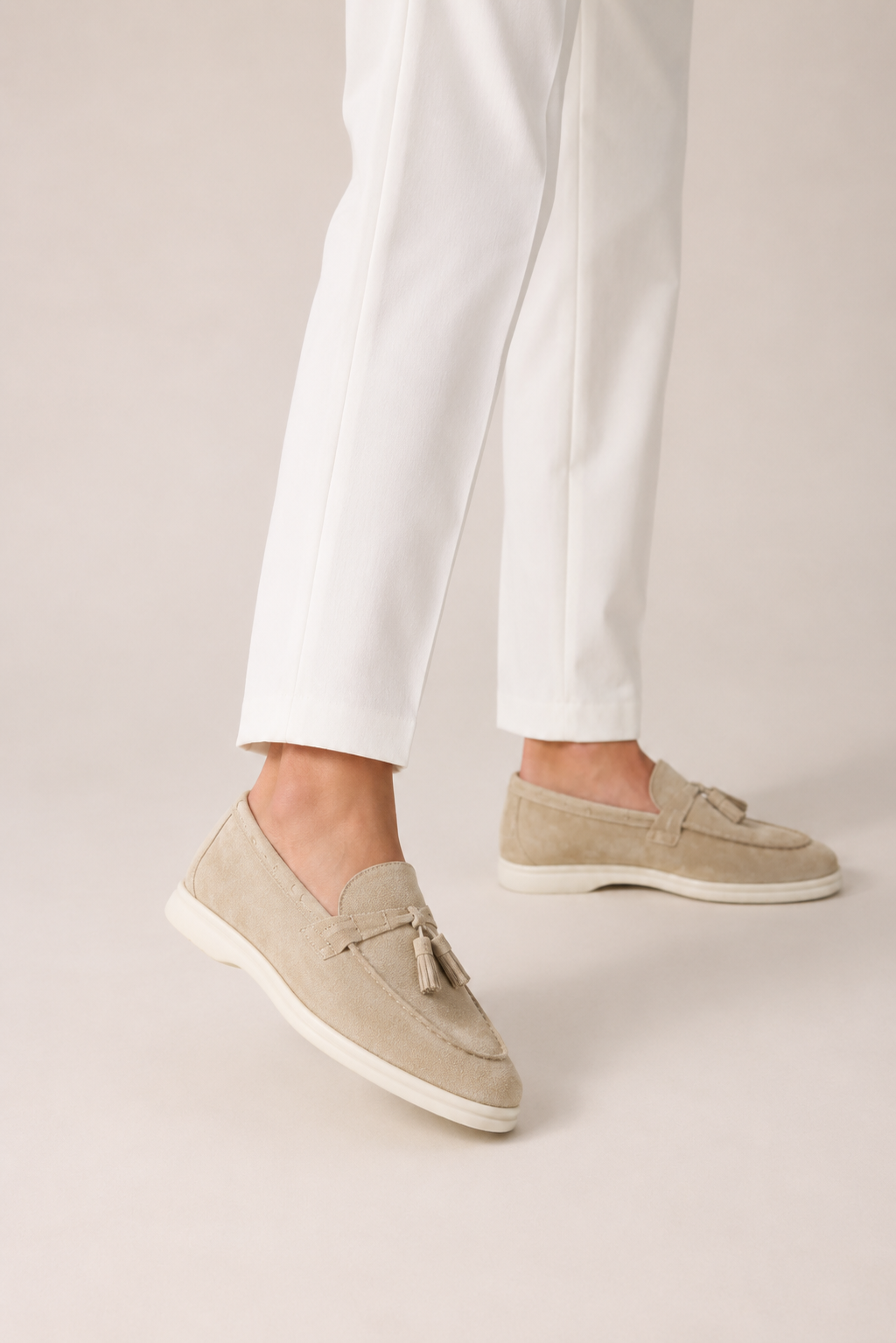 Suede Tassel Loafer — Cream — Loafers