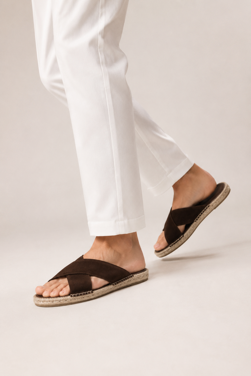 Cross-strap Espadrille Sandal — Coffee Brown — Sandals