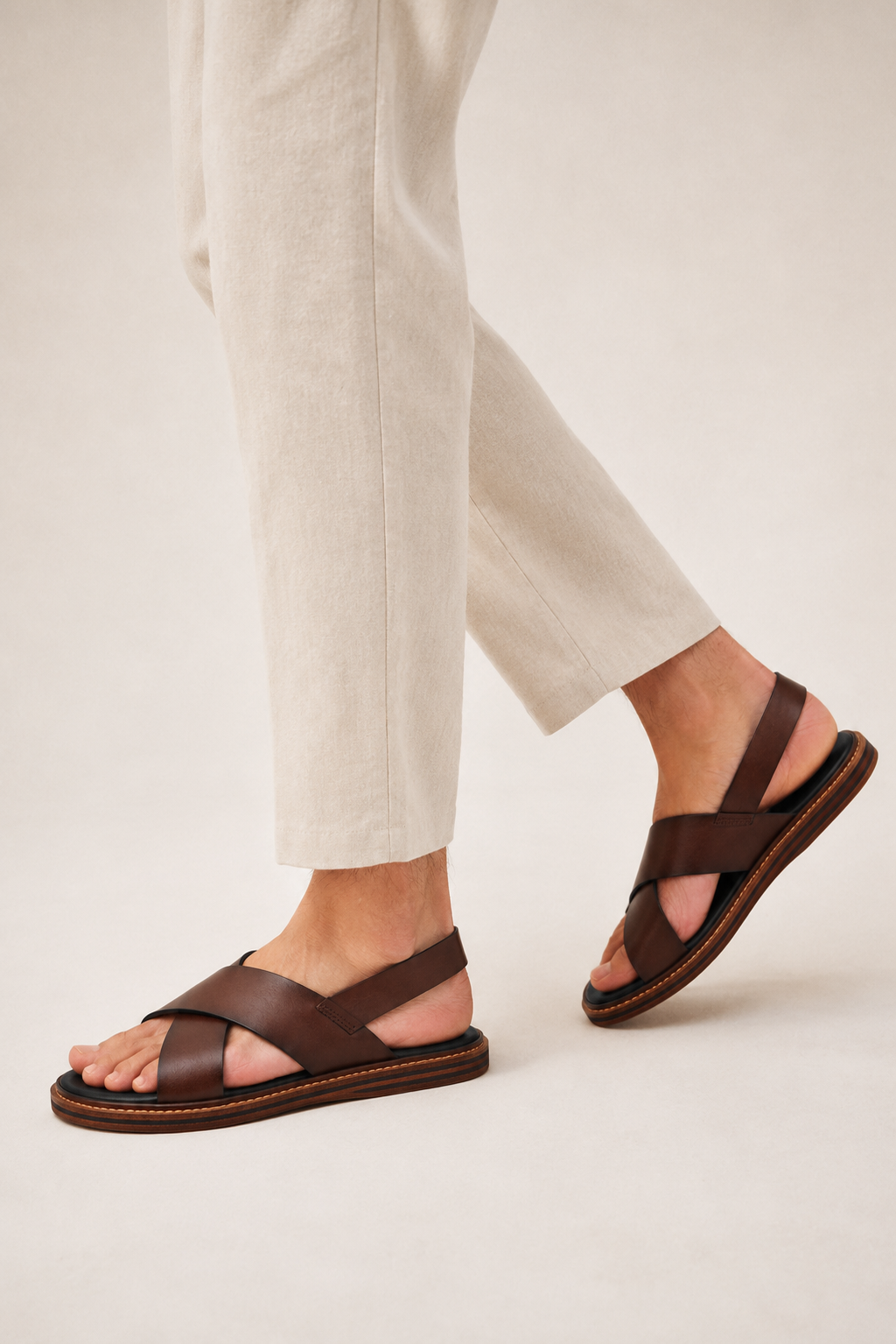 Woven Leather Sandal — Brown — Sandals