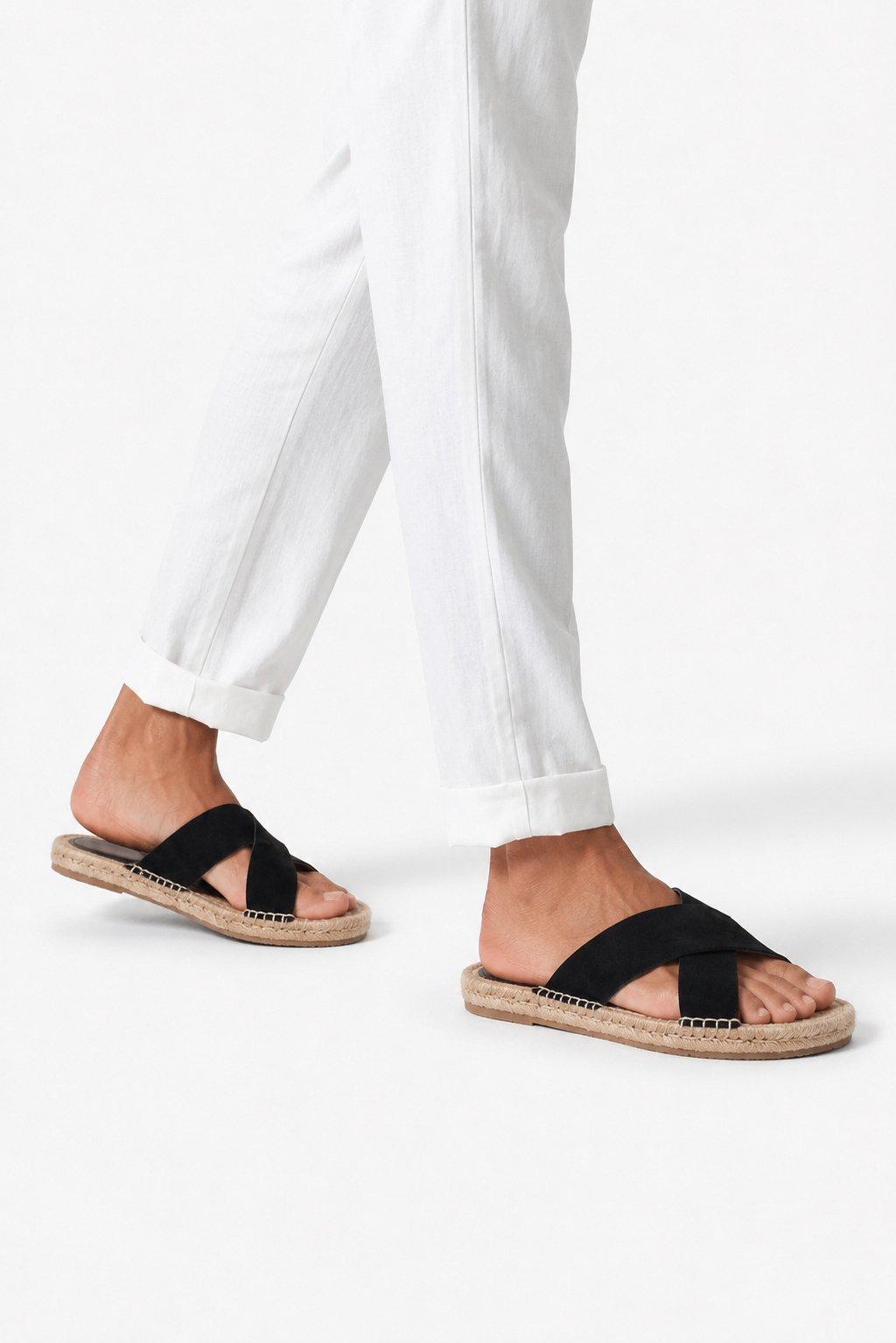 Cross-strap Espadrille Sandal — Black — Sandals
