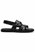 Woven Leather Sandal — Black — Sandals