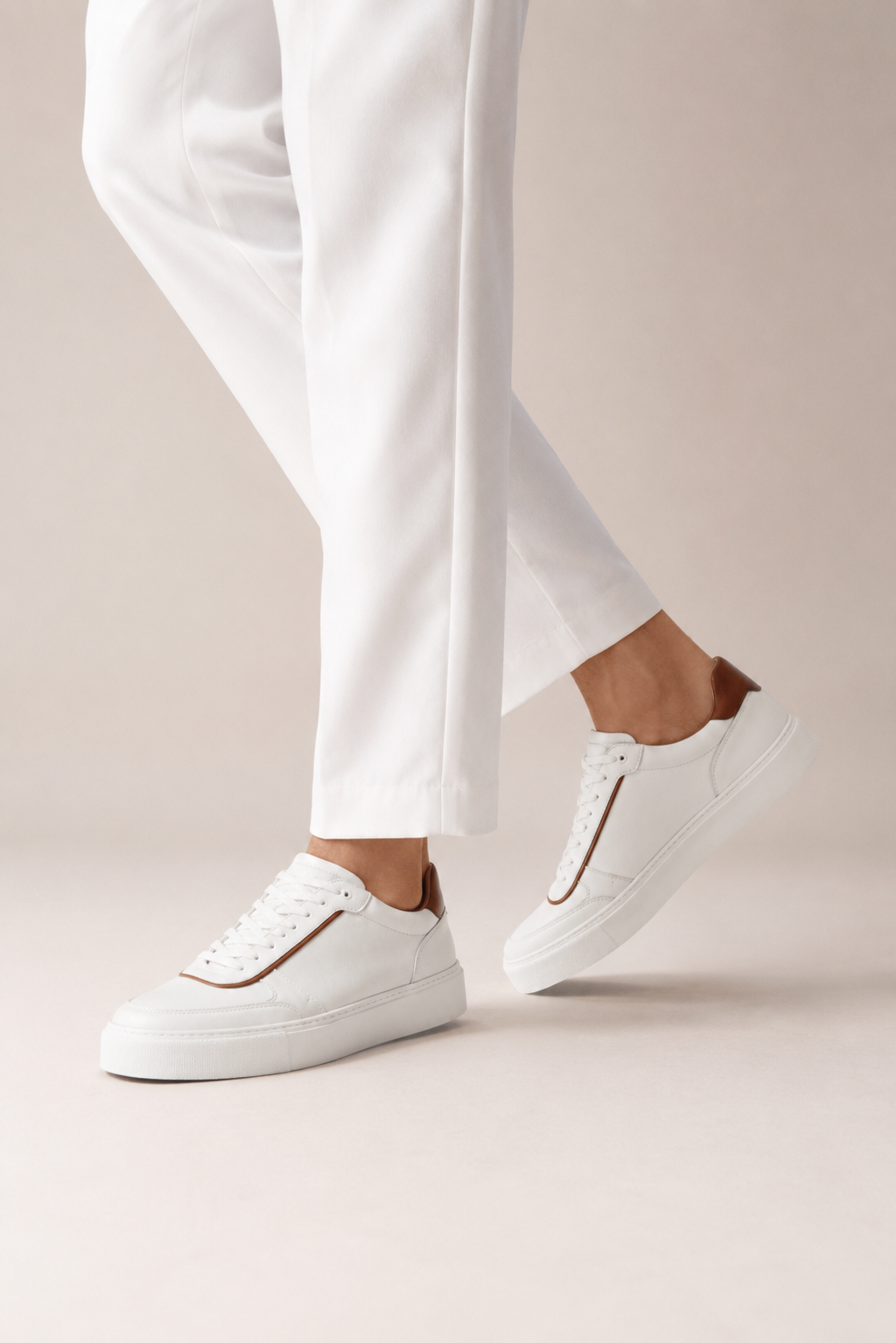 Leather Platform Sneaker — White And Cognac — Sneakers