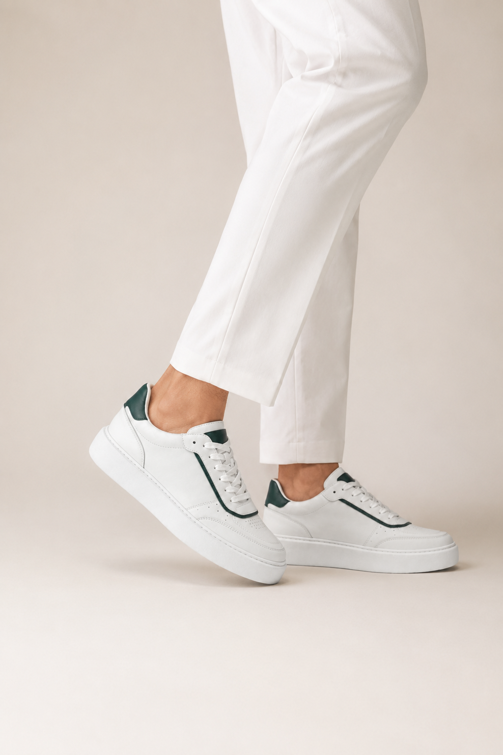 Leather Platform Sneaker — White And Green — Sneakers