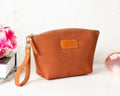 Leather Make-up Bag in Rust