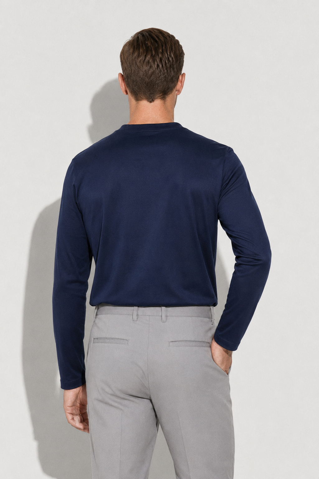 Long-sleeve Mercerized T-shirt — Navy — Mercerized Cotton Long-Sleeve T-shirts