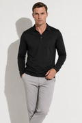 Mercerized Long-sleeved Polo Shirt — Black — Mercerized Cotton Long-Sleeve Polo Shirts