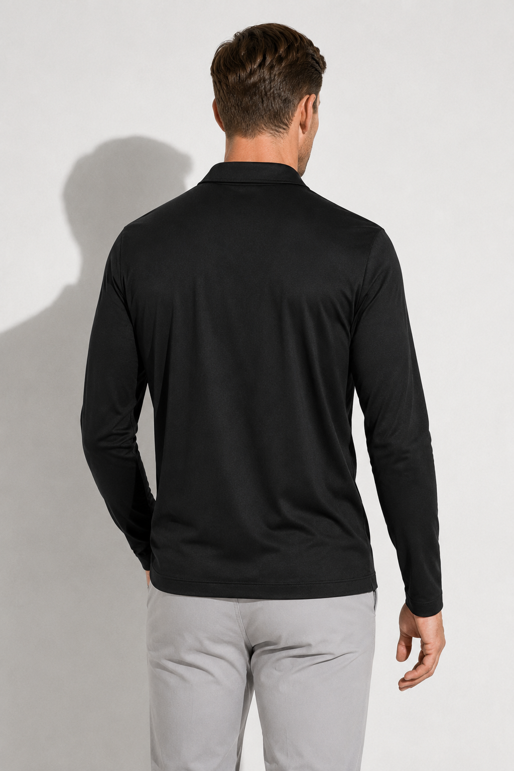 Mercerized Long-sleeved Polo Shirt — Black — Mercerized Cotton Long-Sleeve Polo Shirts