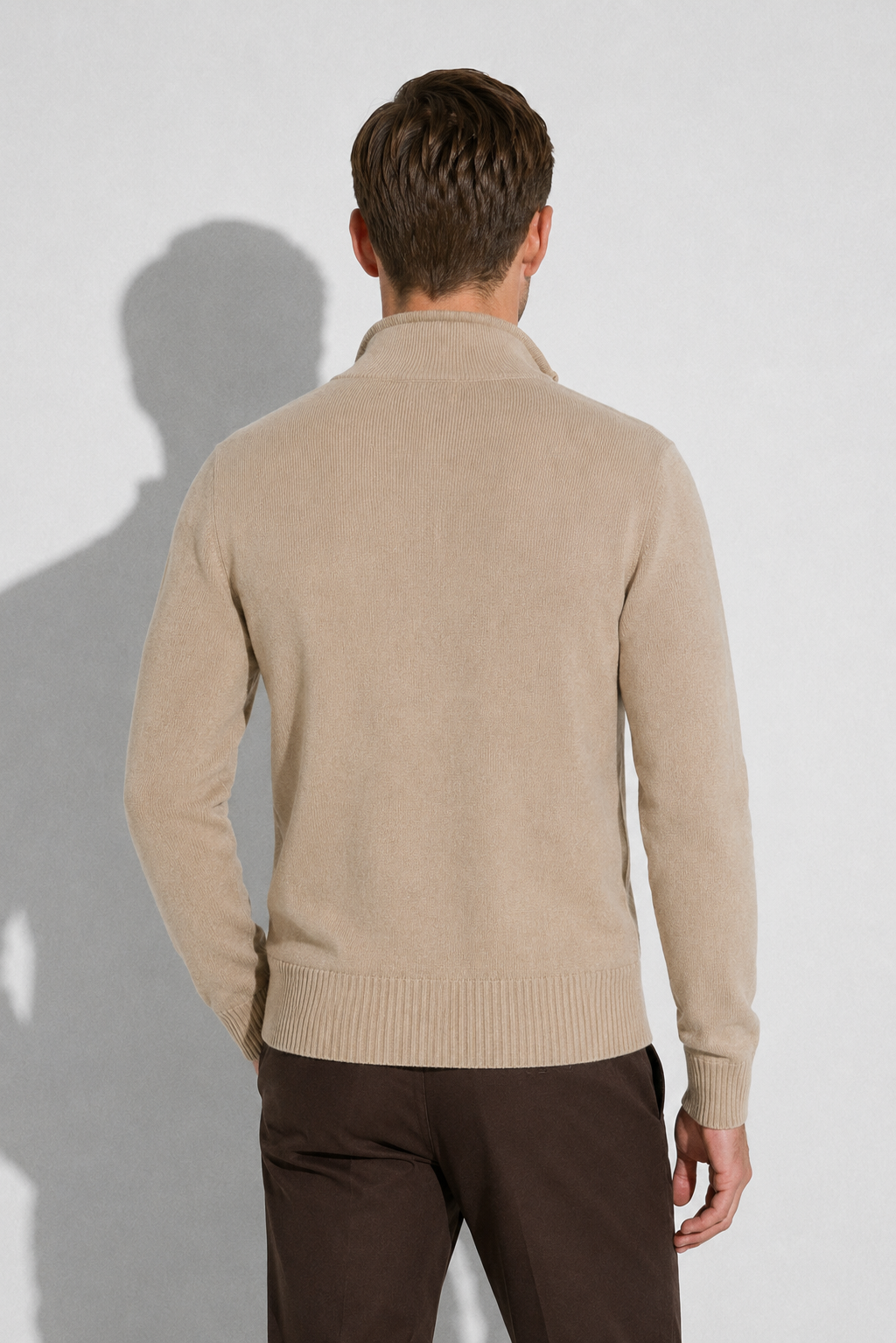 Zip-up Cardigan — Beige — Sweaters