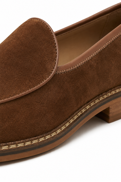 Heeled Suede Loafer — Coffee Brown — Loafers