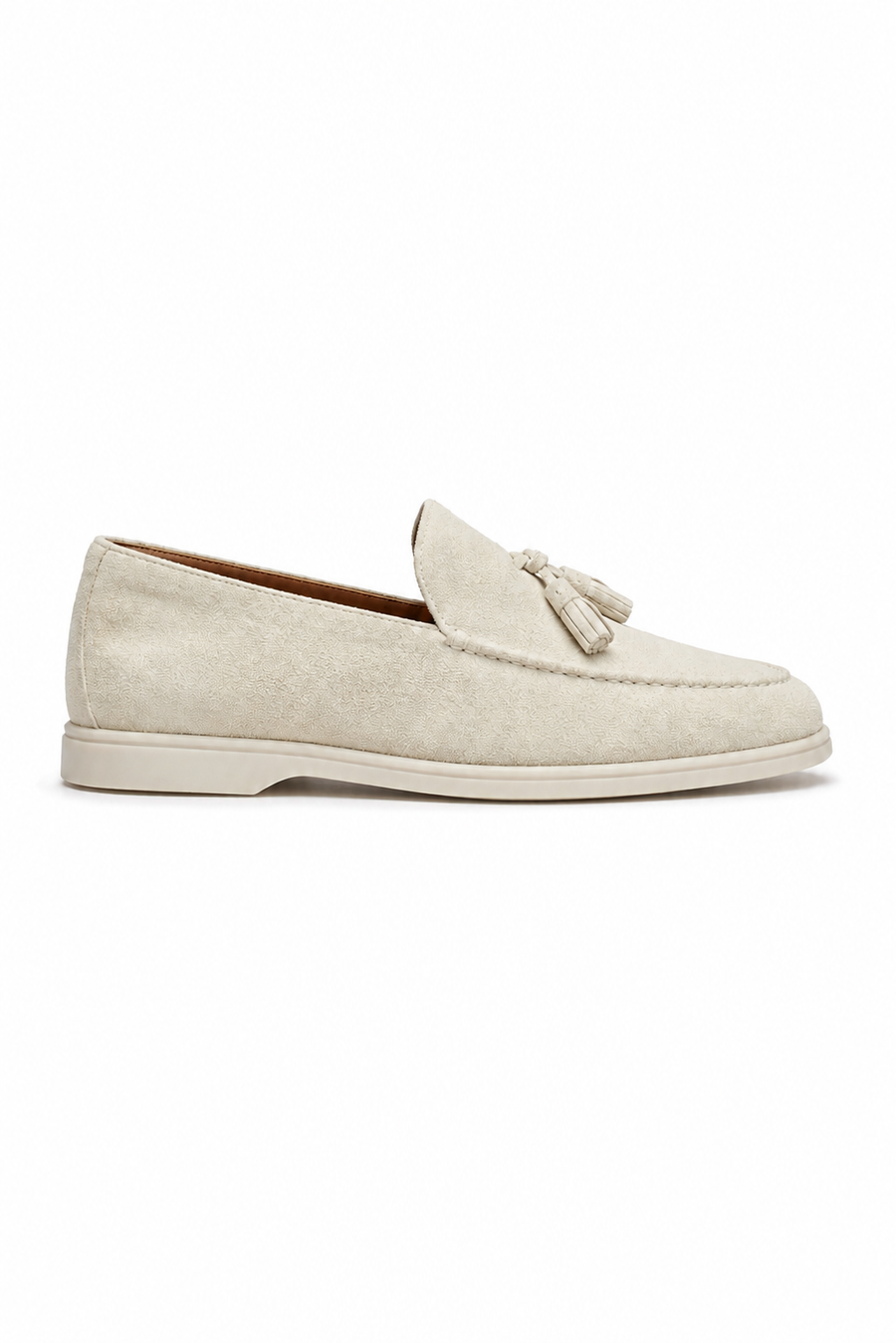 Suede Tassel Loafer — Cream — Loafers
