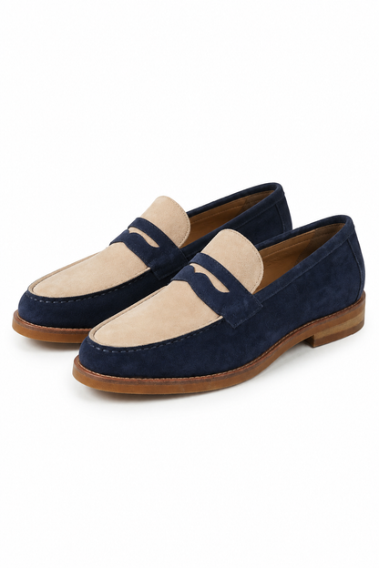 Two-tone Horsebit Loafer — Blue And Ivory — Loafers