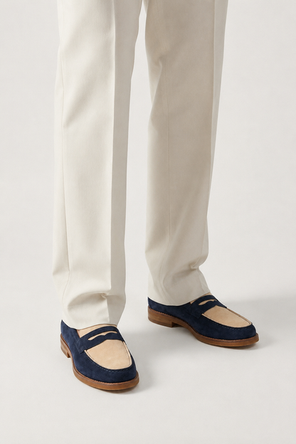 Two-tone Horsebit Loafer — Blue And Ivory — Loafers