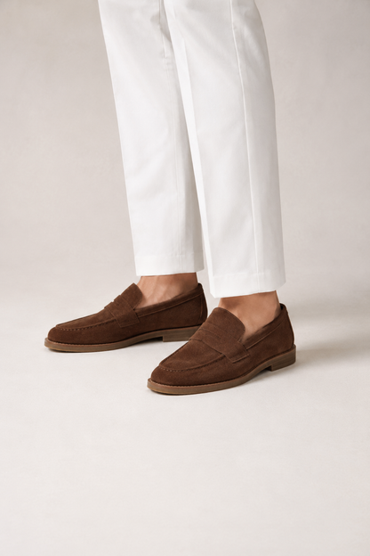 Suede Horsebit Loafer — Brown — Loafers