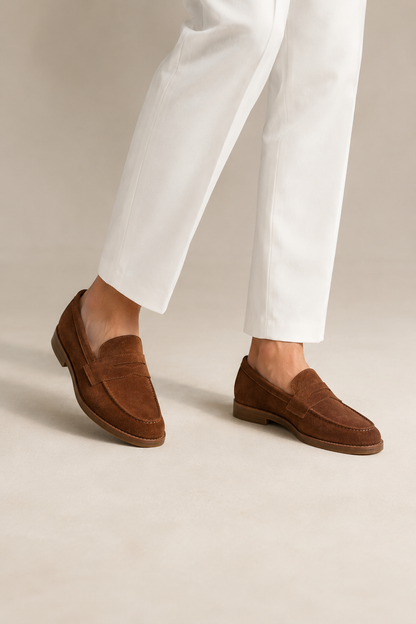 Suede Horsebit Loafer — Brown — Loafers