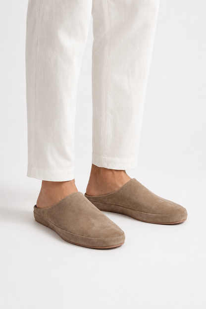 Closed-toe Suede Mule — Khaki — Mules