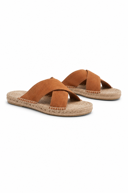 Cross-strap Espadrille Sandal — Cognac — Sandals