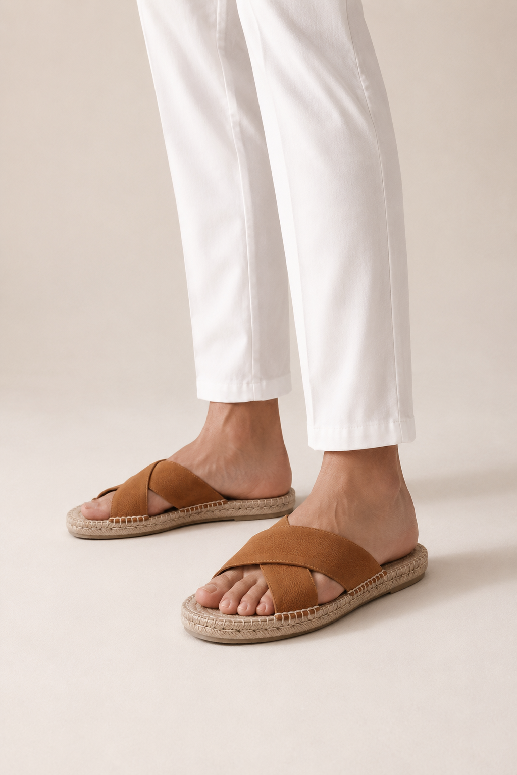 Cross-strap Espadrille Sandal — Cognac — Sandals