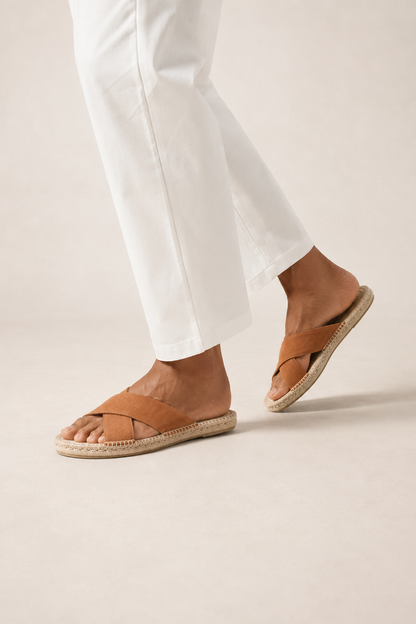 Cross-strap Espadrille Sandal — Cognac — Sandals