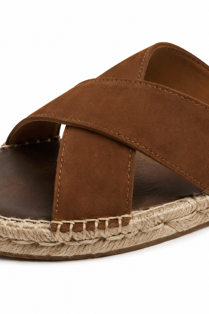 Cross-strap Espadrille Sandal — Brown — Sandals