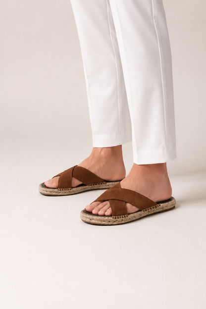 Cross-strap Espadrille Sandal — Brown — Sandals