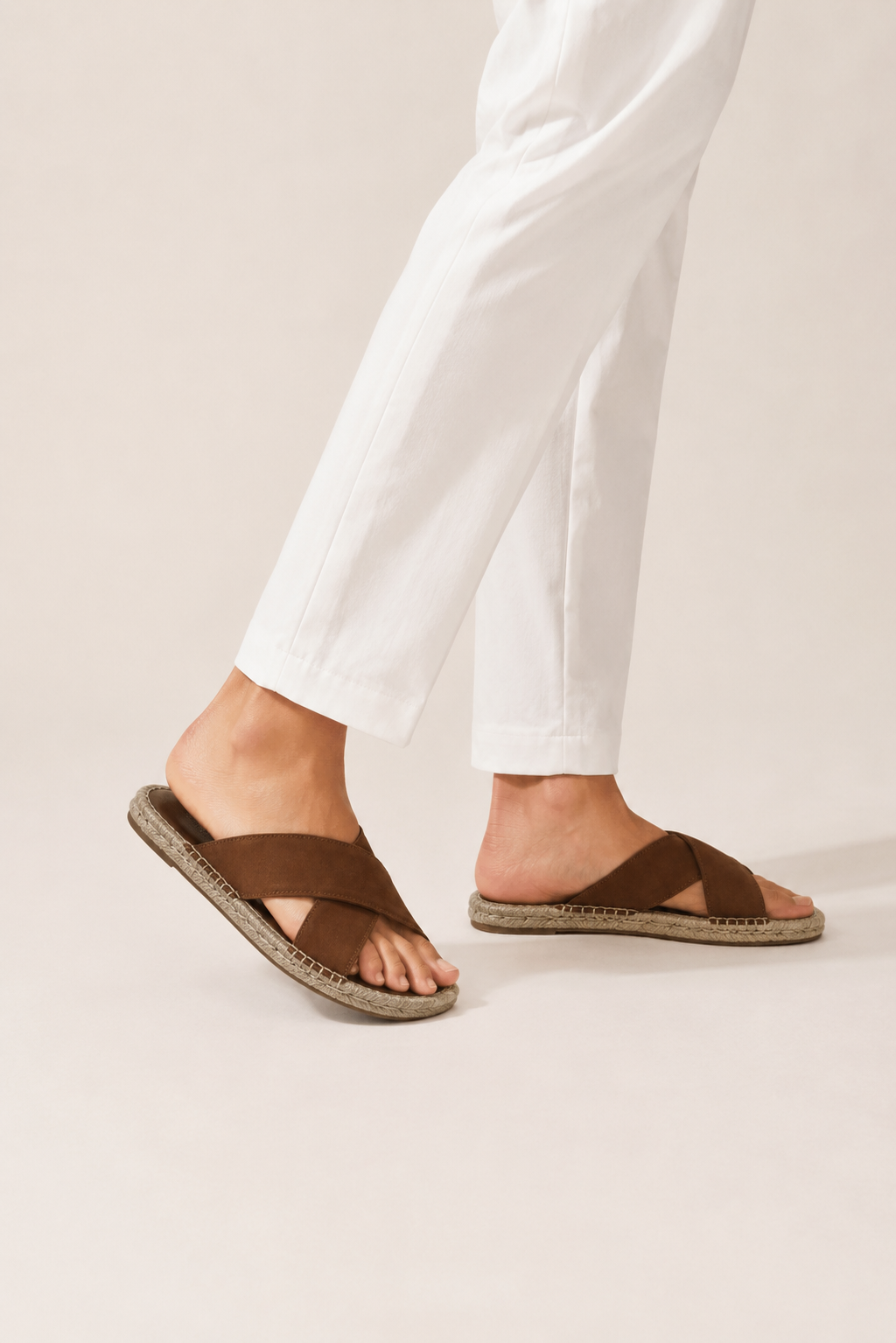 Cross-strap Espadrille Sandal — Brown — Sandals