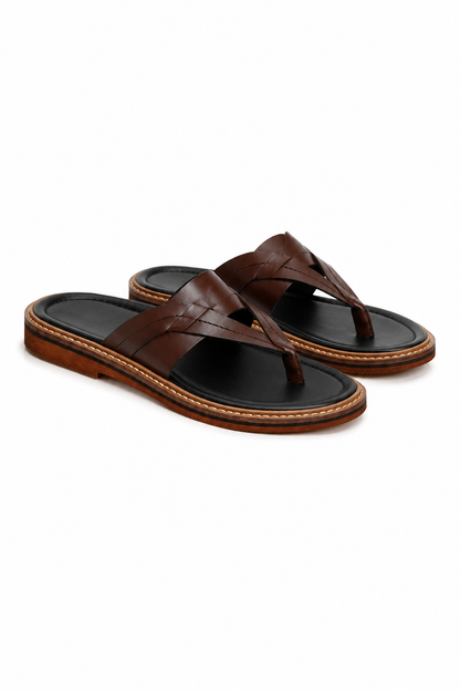 Braided Toe-post Sandal — Brown — Sandals