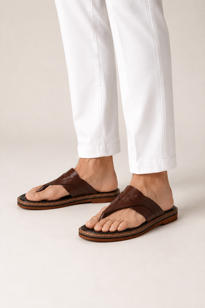 Braided Toe-post Sandal — Brown — Sandals