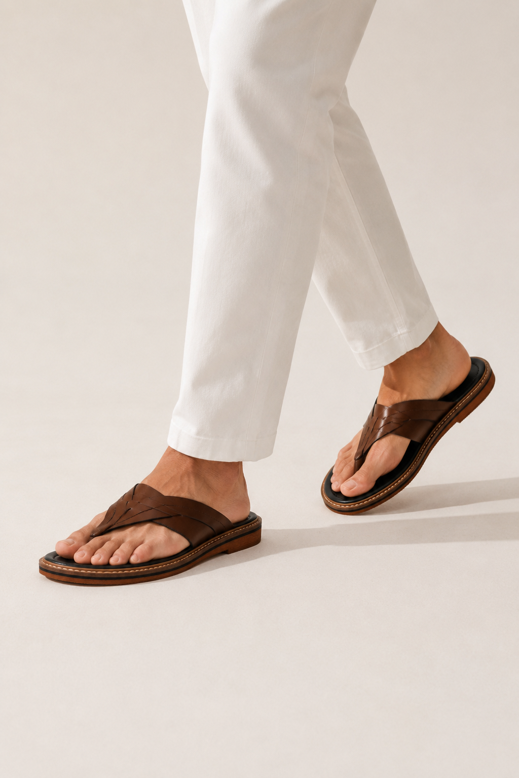 Braided Toe-post Sandal — Brown — Sandals