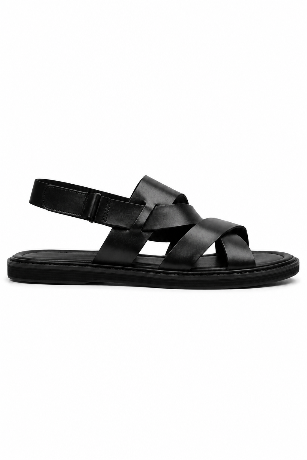 Woven Leather Sandal — Black — Sandals