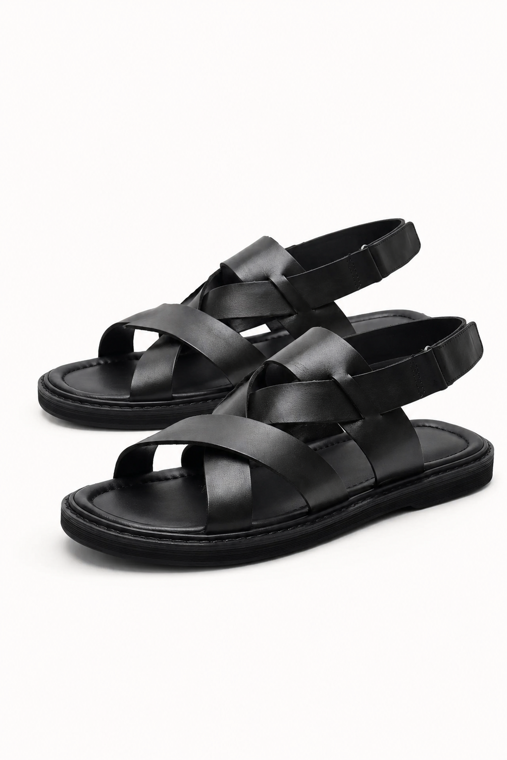 Woven Leather Sandal — Black — Sandals