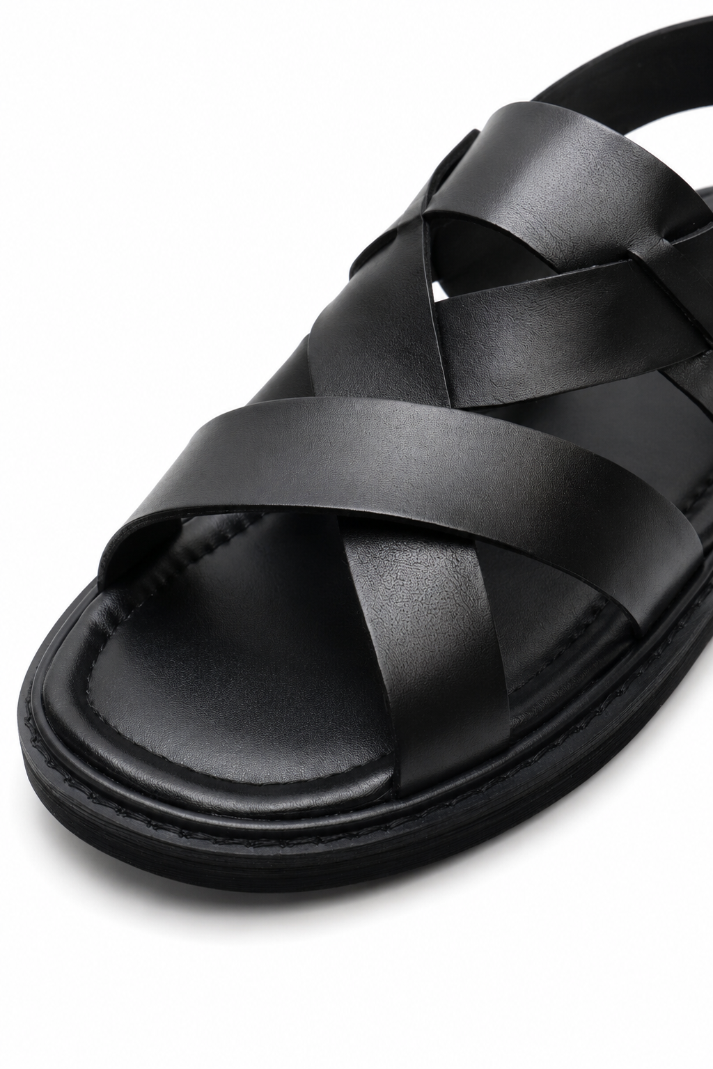 Woven Leather Sandal — Black — Sandals