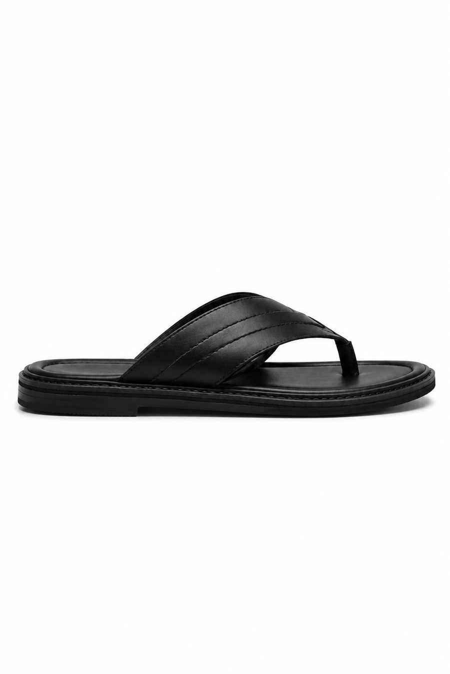 Leather Toe-post Sandal — Black — Sandals