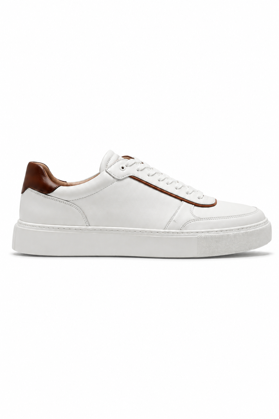 Leather Platform Sneaker — White And Cognac — Sneakers