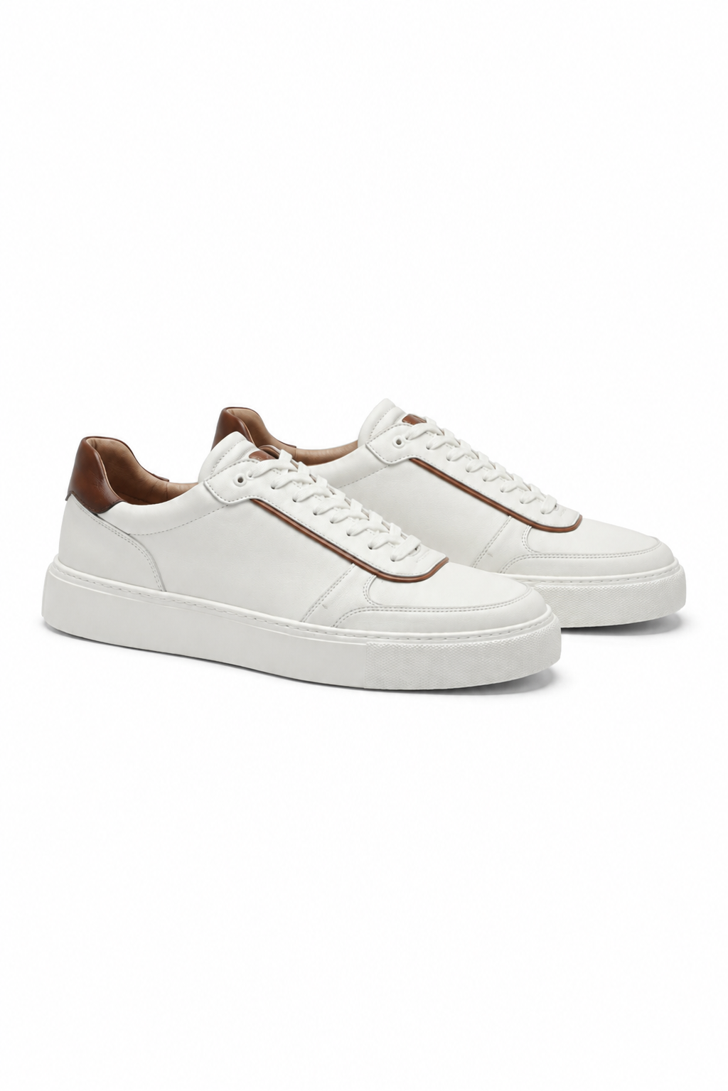 Leather Platform Sneaker — White And Cognac — Sneakers