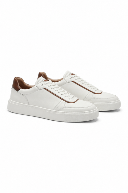 Leather Platform Sneaker — White And Cognac — Sneakers