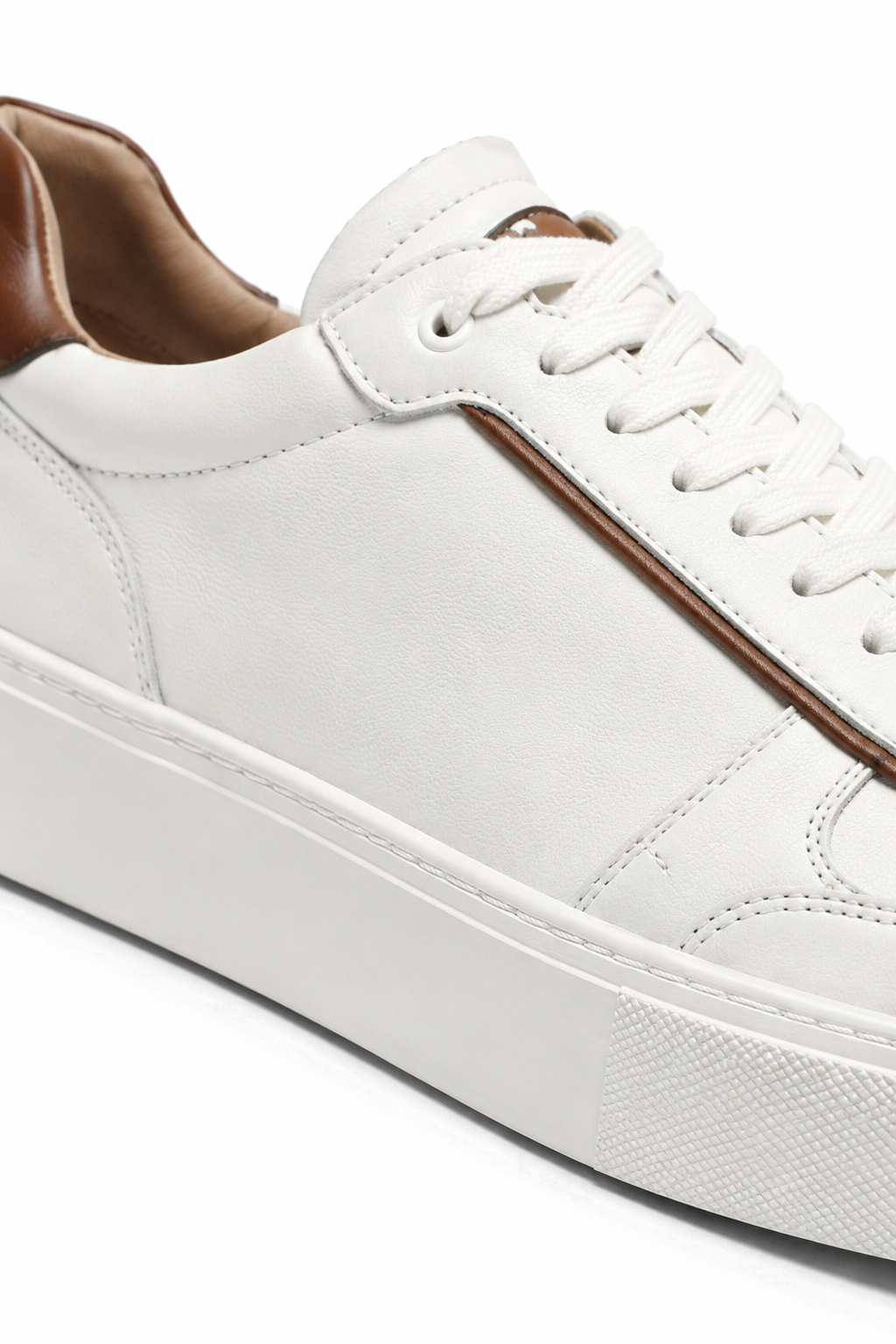 Leather Platform Sneaker — White And Cognac — Sneakers