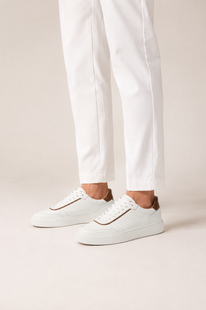 Leather Platform Sneaker — White And Cognac — Sneakers