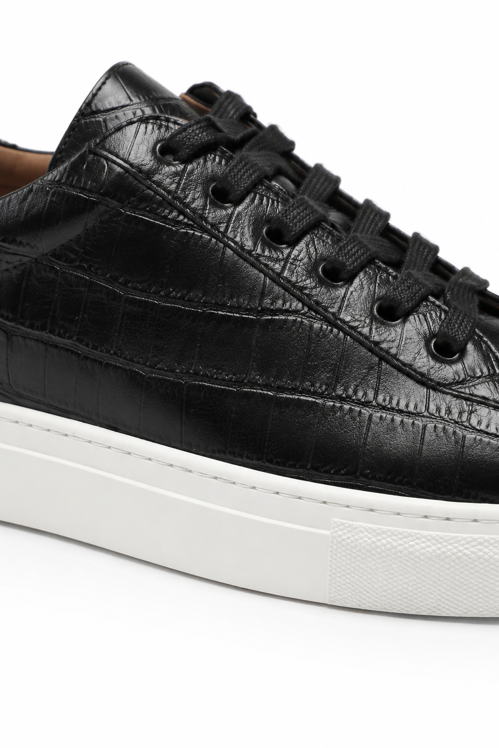 Embossed Leather Sneaker — Black — Sneakers