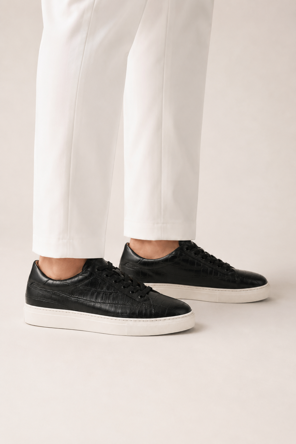 Embossed Leather Sneaker — Black — Sneakers