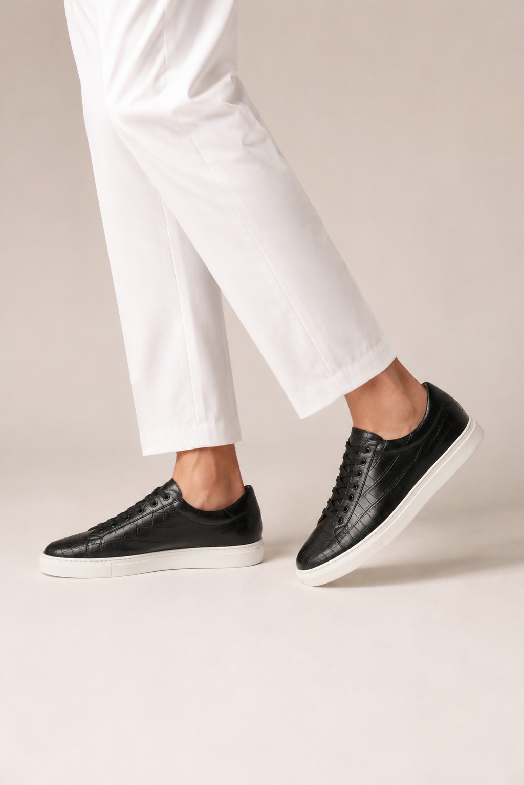 Embossed Leather Sneaker — Black — Sneakers