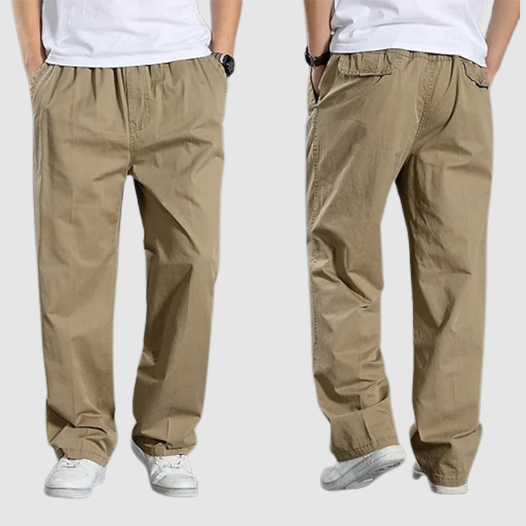 Men's Cargo Trousers - Straight Cotton Elastic Waist - view 2