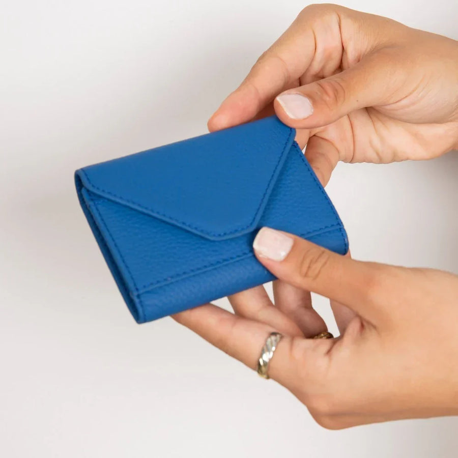Leather Card Holder in Cerulean