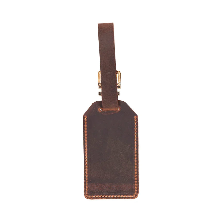 Leather Luggage Tag in Tan Brown