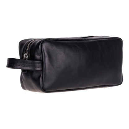 Leather Wash Bag in Black