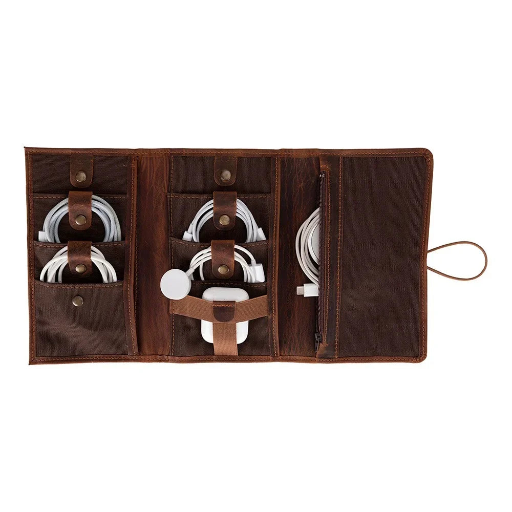 Leather Cable Organizer in Tan Brown