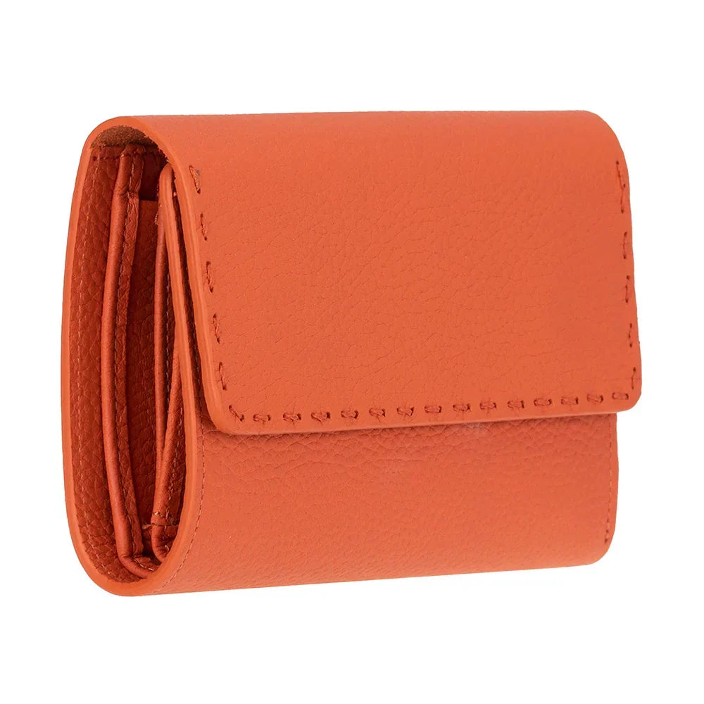 Women's Leather Wallet in Pebble Orange