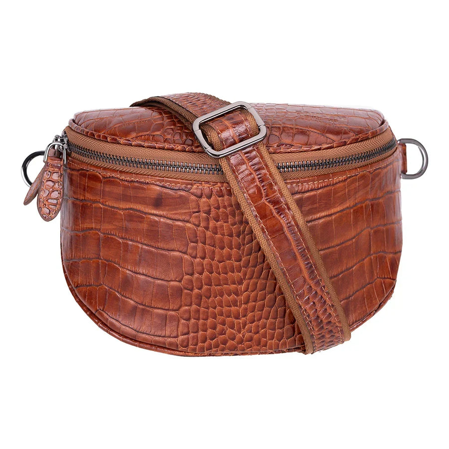 Leather Crossbody Bag in Croc Green