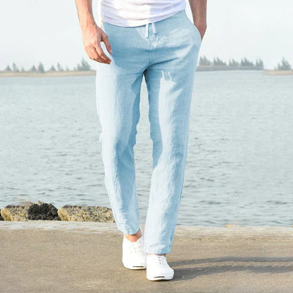Men's Slim Fit Linen Trousers - side view | SAINT DOR