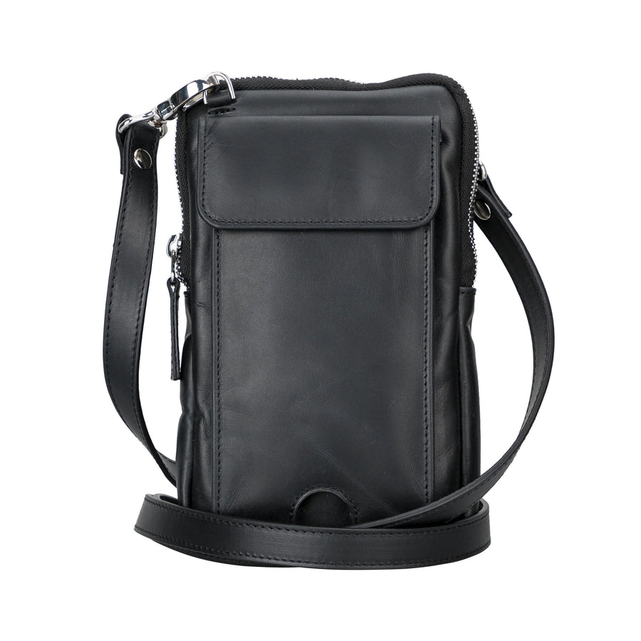 Leather Crossbody Phone Bag in Black