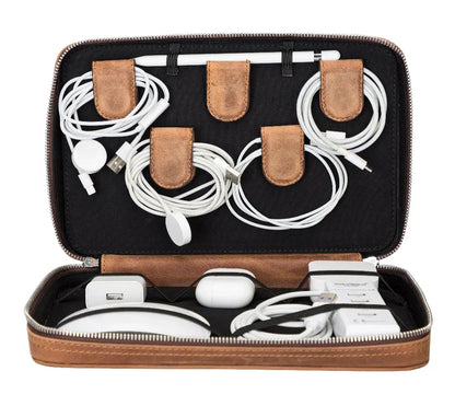 Leather Cable Organizer in Tan Brown